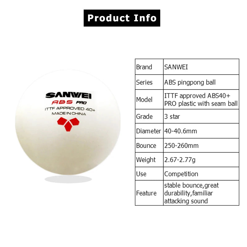 SANWEI ABS PRO 3-Star 40+ Table Tennis Balls 6pcs/box New Material ITTF Approved Seamed Ping Pong Balls for Competition Training