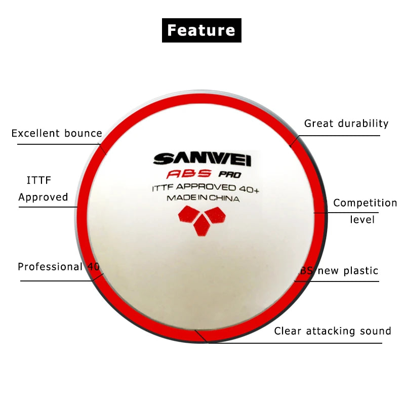 SANWEI ABS PRO 3-Star 40+ Table Tennis Balls 6pcs/box New Material ITTF Approved Seamed Ping Pong Balls for Competition Training